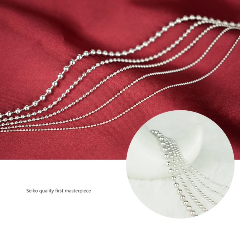 Real 925 Sterling Silver Round Bead Ball Chain Necklace for Women Men Girls Boys Fashion Party Costume Jewelry Festive Hot Gift Fashion Jewelry