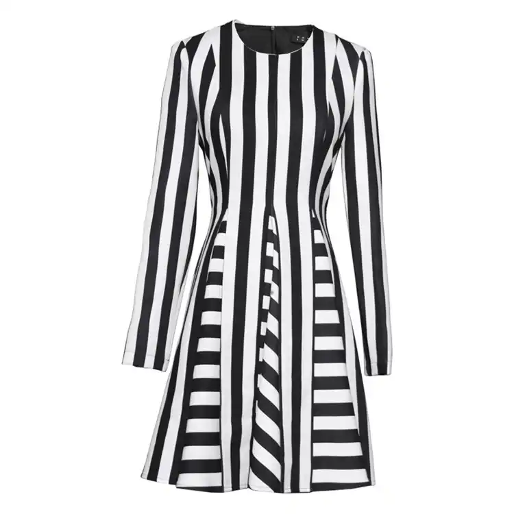 black and white vertical striped dress
