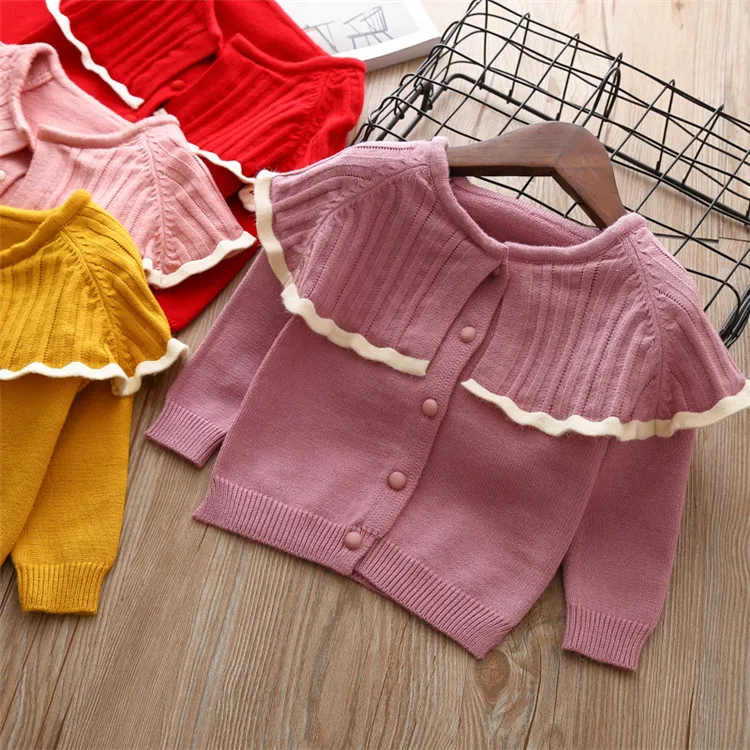 Fanfiluca Toddler Girls Cardigan Cute Baby Girl Cotton Knit Sweaters Autumn Long Sleeve Outerwear Fashion Kids Sweaters For 1-5T0002