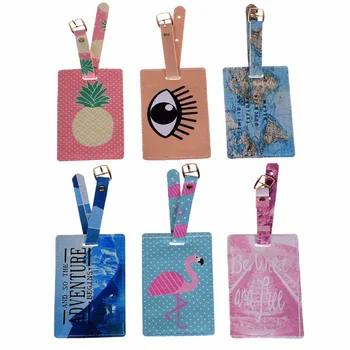 

Cartoon Animal Flamingo Luggage Tag Travel Accessories PU Leather Suitcase ID Address Holder Baggage Boarding Tag Portable Label