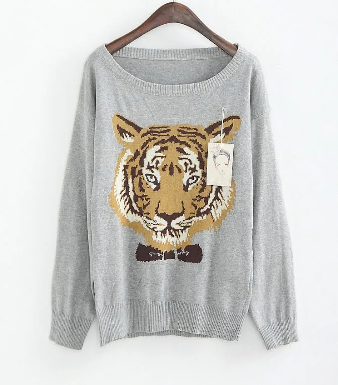 Europe Fashion design knitted Long sleeve pullover embroidery Tiger