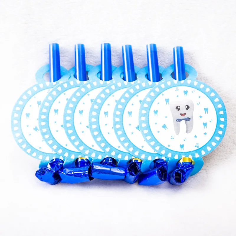 6pcs blowing blue Вечерние зубы для мальчиков и девочек, розовые, синие, с порошковыми зубами, для новорожденных, Ilk Disim, Детские вечерние украшения с зубами - Цвет: 6pcs blowing blue