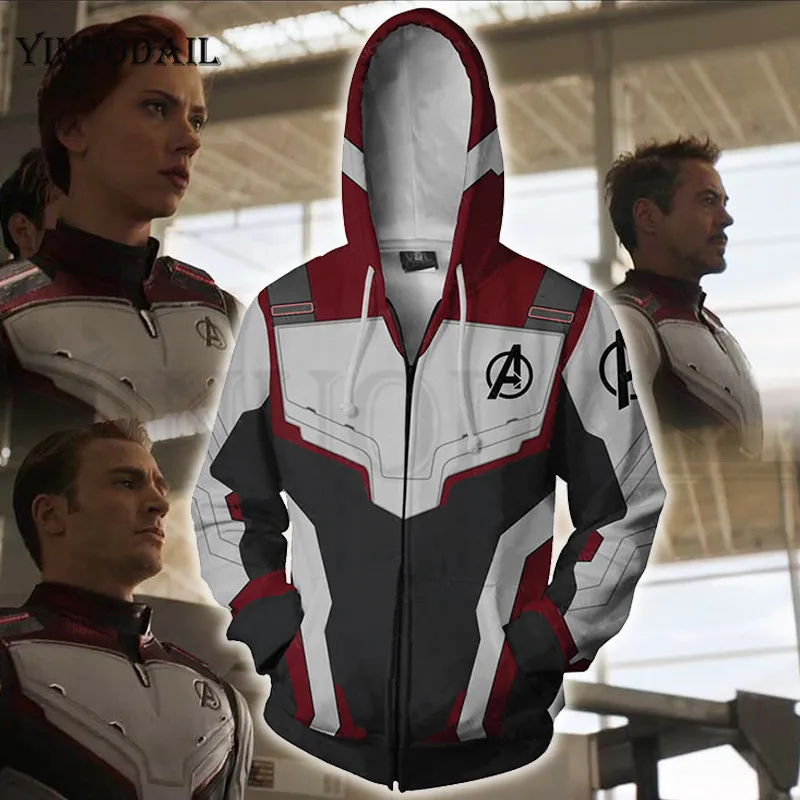 Men and Women Zip Up Hoodies The Avengers Endgame Hooded Jacket Superheroes Captain Marvel Sweatshirt Streetwear Cosplay Costume