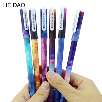 

6 Pcs / Lot Beautiful Starry Sky Pattern and Flower Polka Dot Black Ink Gel Pen for School Office Writing Stationery