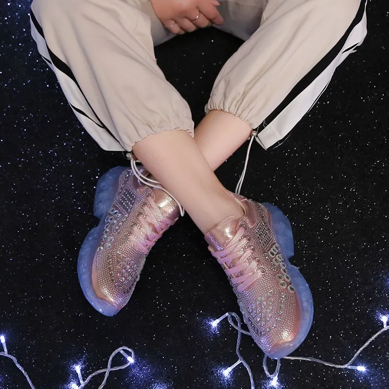 

Allwesome Casual Bling Platform Rhinestone Shoes Woman Chunky Crystal Clear Sneakers Trainers for Jeans Sport Zapatos Mujer 2019