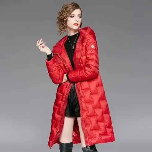 Beste Winter Lange Parka 2018 Nieuwe Vrouwen Witte Eendendons Warme Capuchon Donsjack Office Lady Fashion Ultra Licht Slim Fit sneeuw Down Jas