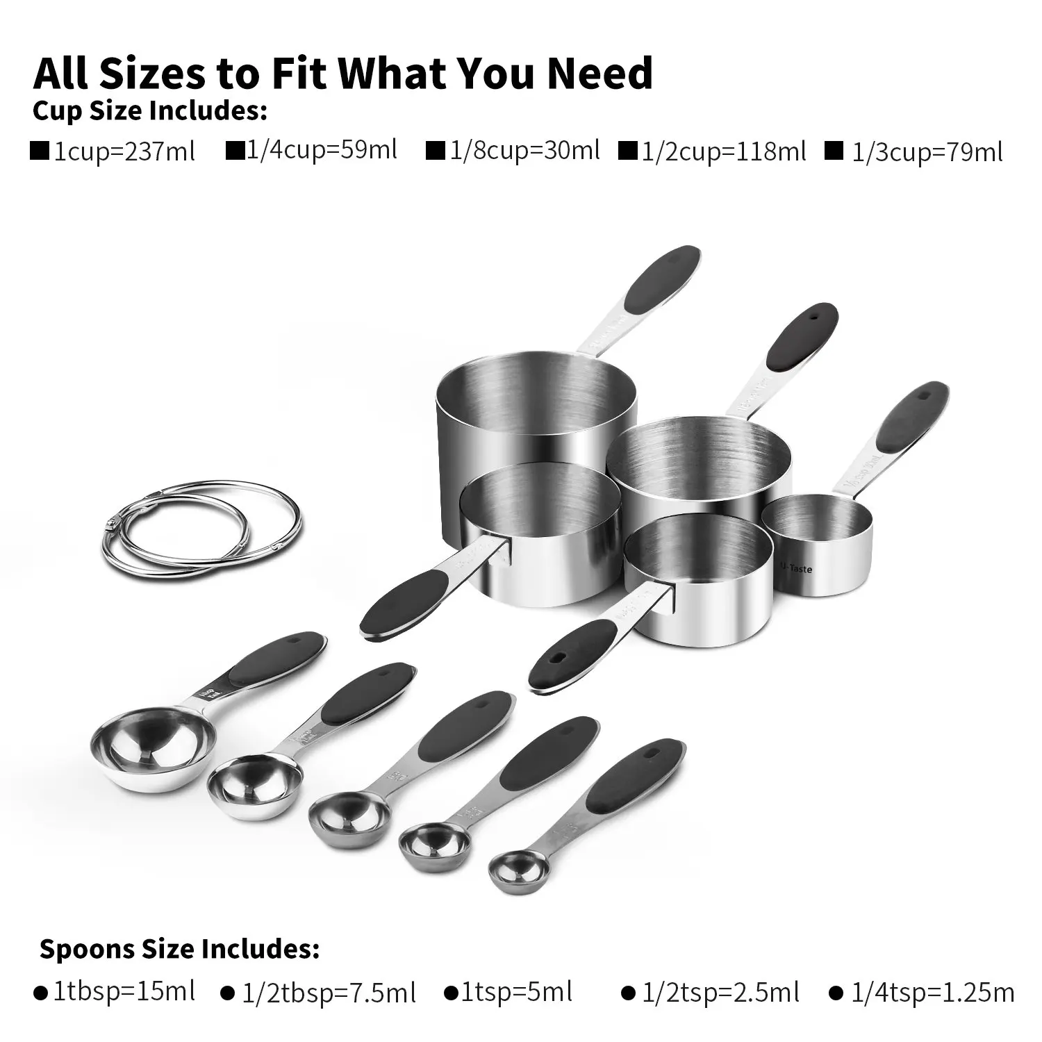 Набор мерных стаканчиков и ложек из нержавеющей стали 5 чашек + Нескользящая