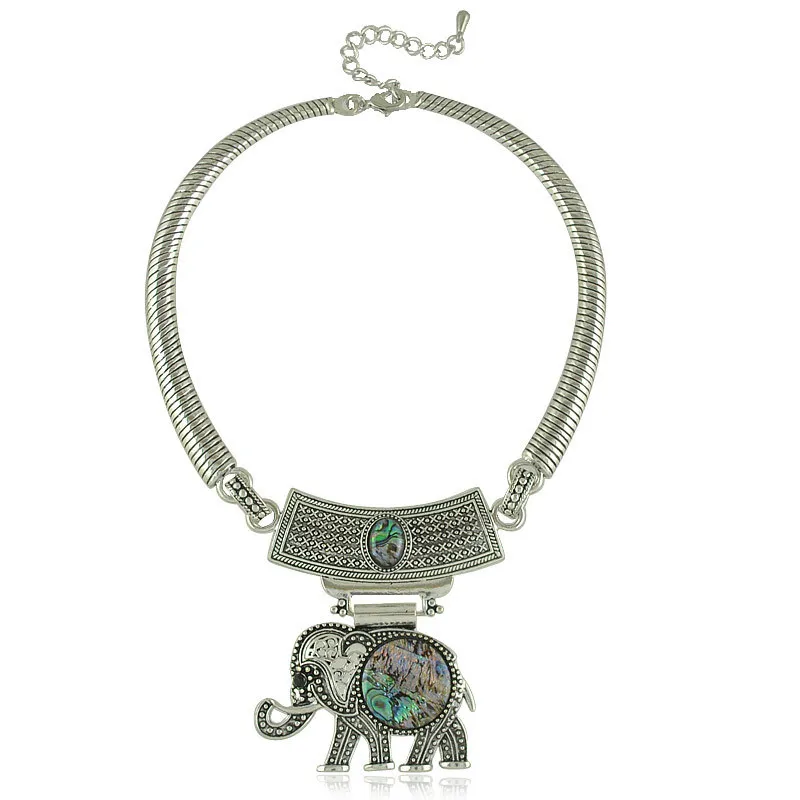 

TOP quality vintage chaplet Bohemia Necklace the Elephant style silver necklace stone and Shell 2 style for women decoration