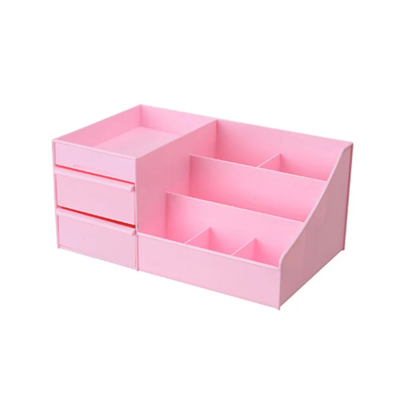 Пластиковая коробка для хранения ящиков для макияжа, органайзер, коробка для украшений, контейнер для макияжа, чехол для косметики, офисные коробки, контейнер для макияжа, коробки - Цвет: Розовый