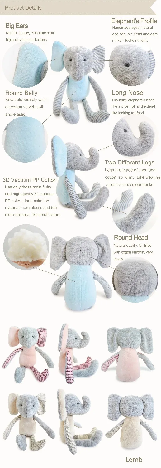 Роскошные ручная работа 25 см Высокое качество милый порошок синий слон плюшевые игрушки для новорожденных детей от 0 до 12 месяцев до 3 лет