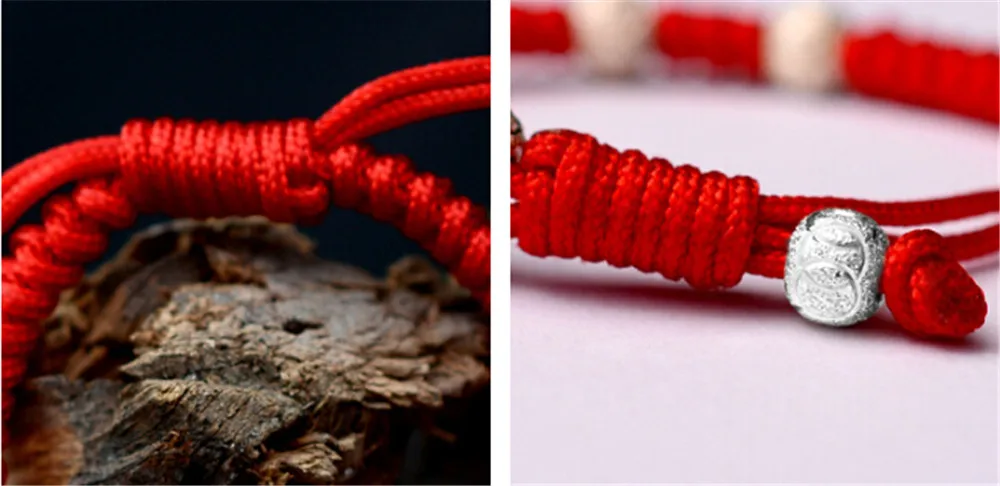 Детский Браслет из 925 серебряных бусин, ручная вязка, китайский узел, красная веревка, регулируемые браслеты, подарок на день рождения