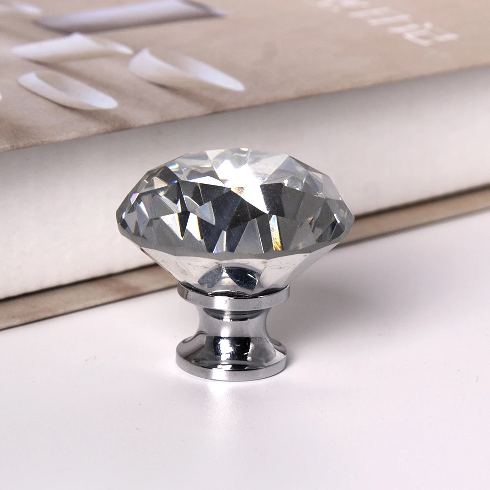 

Free Shipping 10pcs 30mm/40mm Clear Diamond Shape Crystal Knobs Drawer Handle Alloy Kitchen Cabinet Furniture Hardware