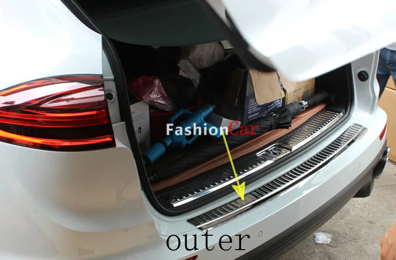 For Porsche Cayenne 2015 Stainless steel Outer rear bumper foot plate trim 1pcs car styling for porsche cayenne 2015 stainless steel outer rear bumper foot plate trim 1pcs car styling