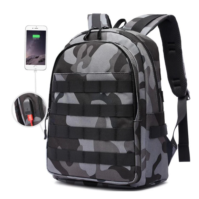 Мужской рюкзак PUBG камуфляжный Многофункциональный из парусины с usb-разъемом для