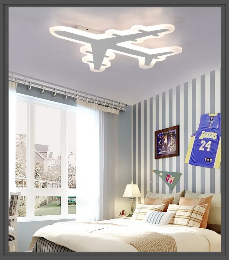 Тонкая потолочная лампа для детской комнаты, креативная индивидуальная Светодиодная лампа для спальни, современный минималистичный пульт дистанционного управления, затемненная лампа с самолетом