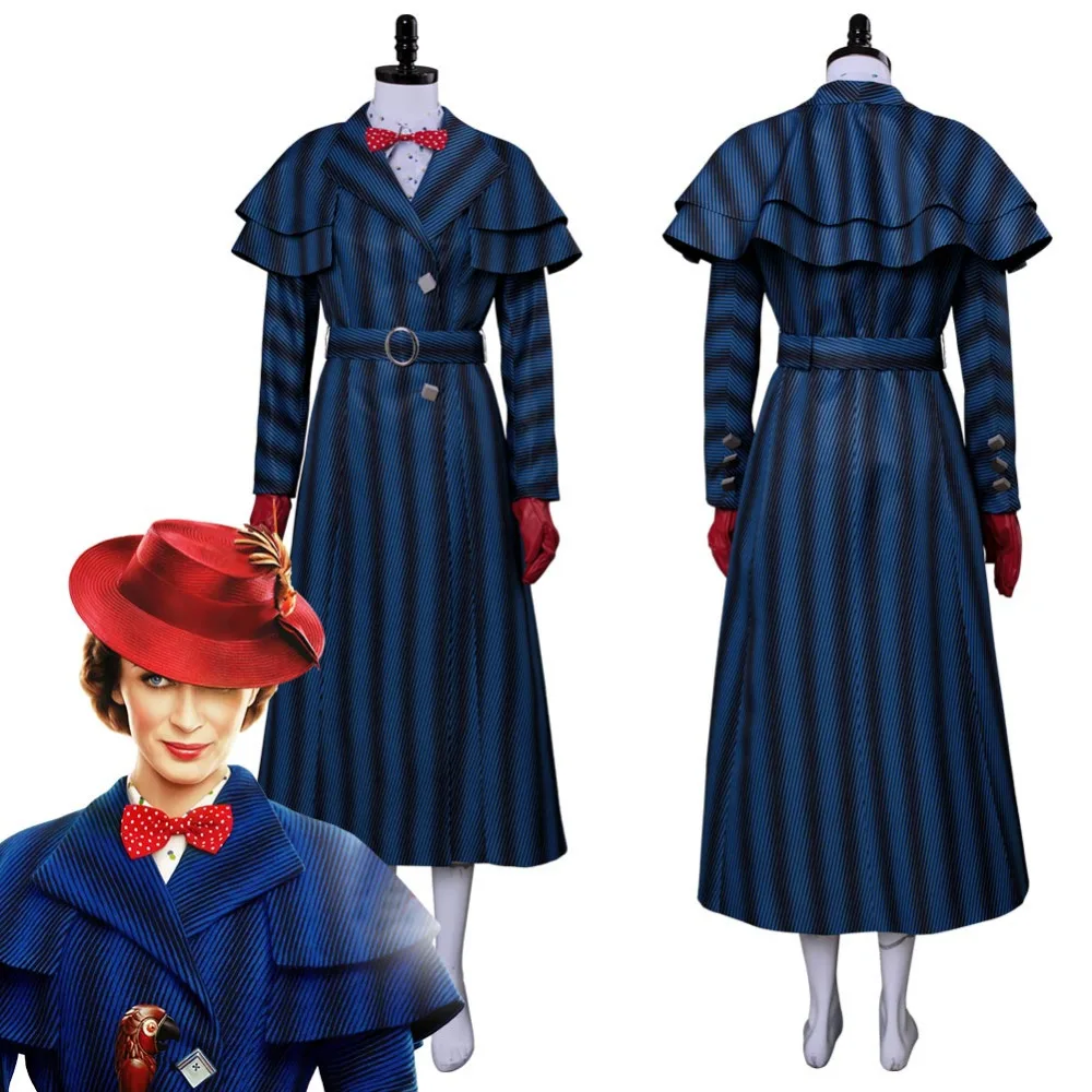 2018 Mary Cosplay Poppins Return Костюм Мэри Поппинс платье пальто для взрослых женщин Хэллоуин
