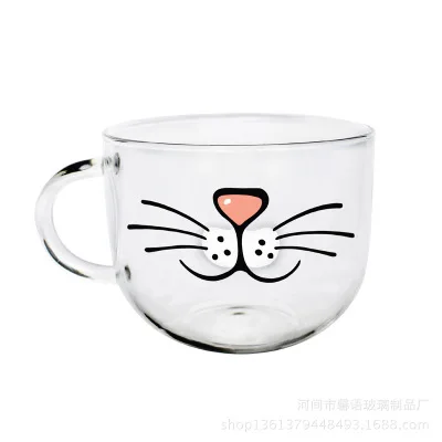 Милый Кот боронсиликатная стеклянная кофейная чашка прозрачная чашка для воды 550 мл кошачья мордочка Кофе Чай Молоко завтрак креативная кружка подарки - Цвет: A