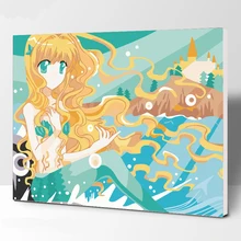 Русалка DIY Цифровая живопись маслом по номерам Европа абстрактный хлопок для гостиная стены картина без рамки 40x50