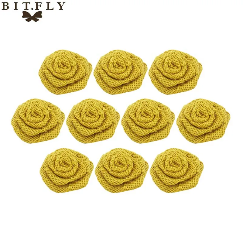 10 pcs yellow Свадебные украшения в деревенском стиле, скатерть из мешковины, кушак для стула, гессианские цветы, вечерние украшения для стола - Цвет: 10 pcs yellow
