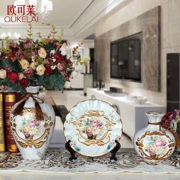 

Three sets of European ceramic vase flower crafts decorations hotel entrance wine TV cabinet decoration