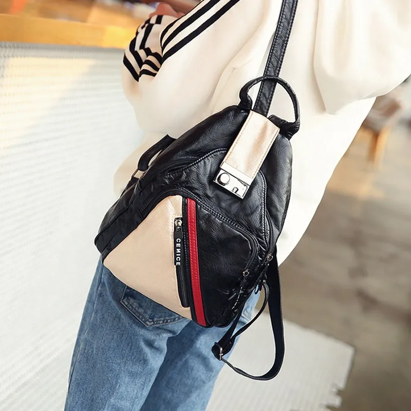 

Backpack female 2019 new tide female bag soft leather fashion joker character student backpack bag mother