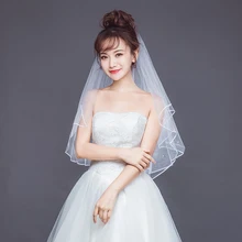 Жемчужное женское свадебное платье, вуаль, два слоя, тюль, лента по краю, короткие свадебные аксессуары для вуалей, длина до локтя, свадебная фата с гребнями