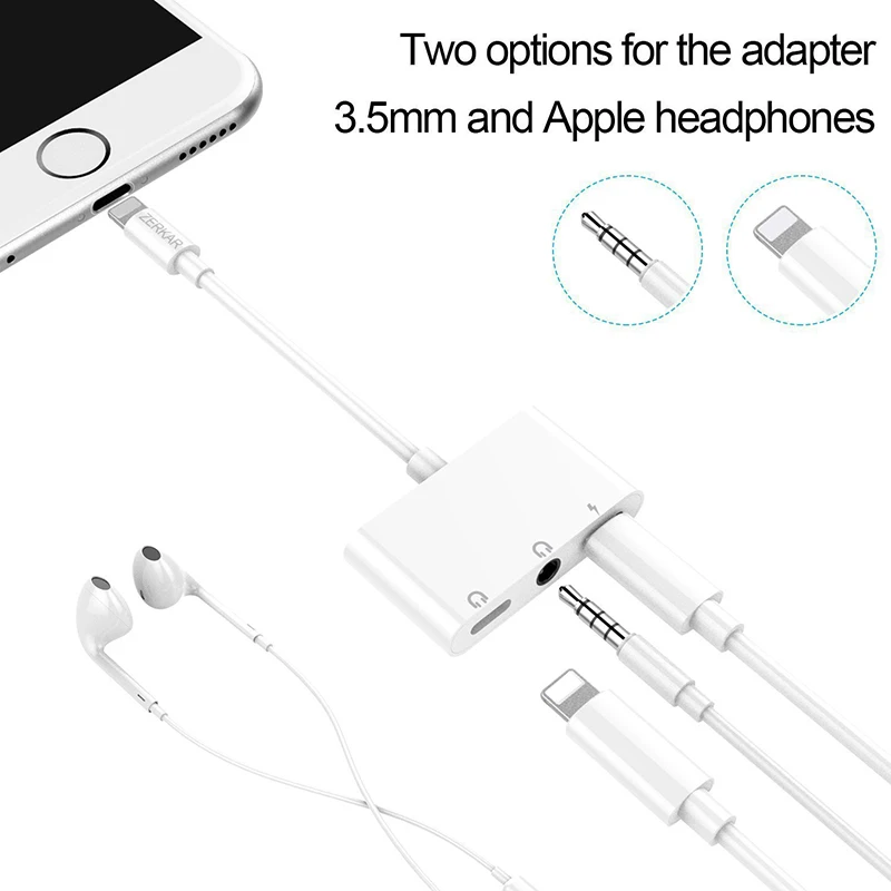 3 in 1 Charging Audio Adapter Headphone Splitter for Dual Lightning 3 5mm Jack Cable Fast Charger for iPhone 8 7 X iOS 11