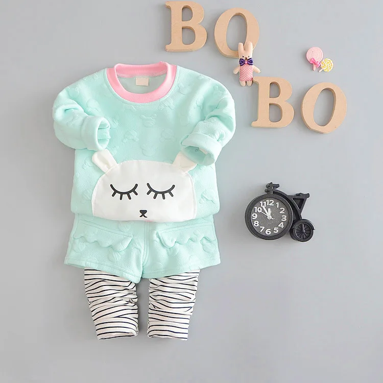 

Sweet Princess Cartoon Print Kids Girls Clothes Set New Style 2017 Spring Cotton Pullover+Stripe Pants Children Clothing  BS30