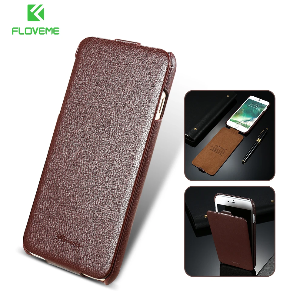 FLOVEME Genuine Leather Case For iPhone 7 7 Plus Flip Phone Case Litchi Pattern Cover For Apple ...