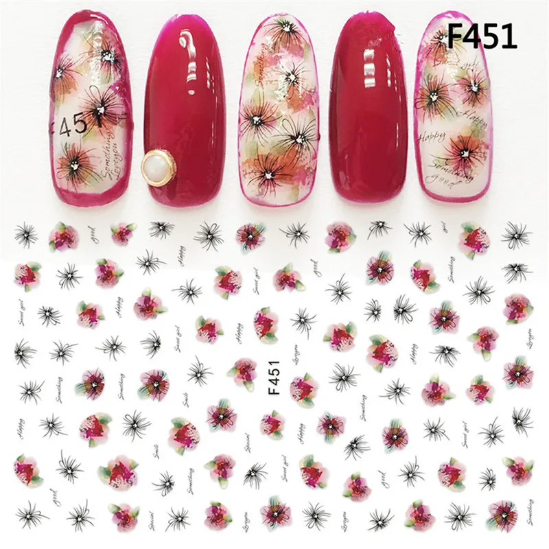 1 лист F454 стикер для дизайна ногтей, клей Единорог, лаванда, цветок, супер тонкий 3D Маникюр, декоративные обертывания, наклейки для ногтей, дизайн - Цвет: F451