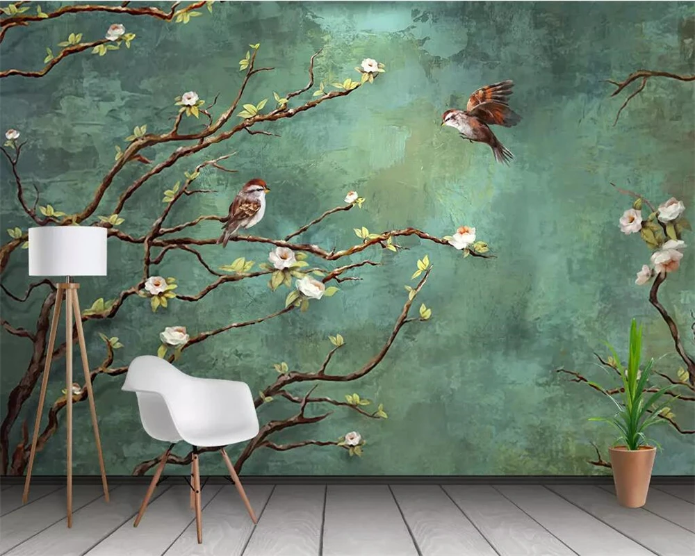 Beibehang заказ ручная роспись маслом цветы и птицы фотообои гостиная ресторан кафе бар фон