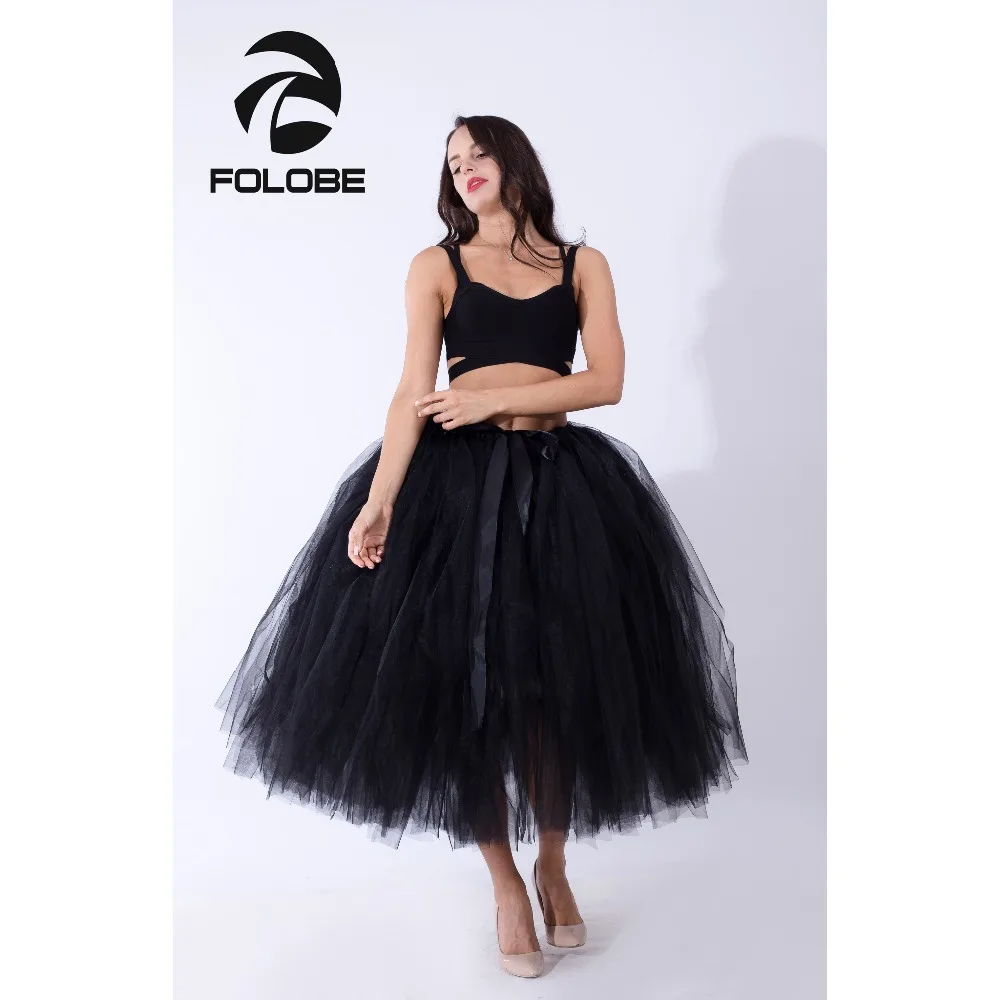 FOLOBE Handmade Black Vintage Tulle Skirt Tutu Maxi Long