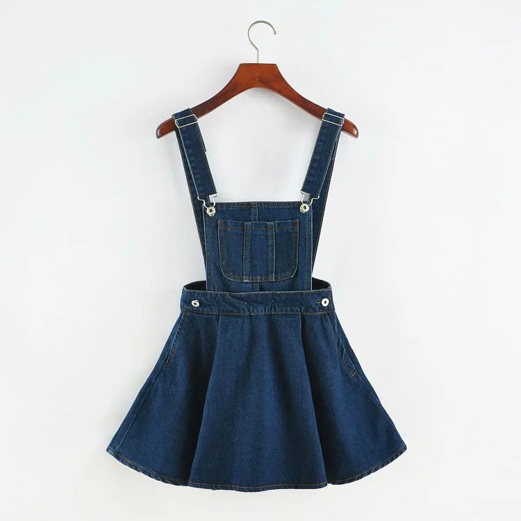 

new summer fashion denim detachable strap dress female, big pocket denim strap A word was thin street dress female