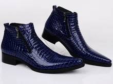Tamanho grande EUR46 serpentina azul/preto apontou para sapatas de vestido dos homens ankle boots de couro genuíno sapatos de casamento sapatos busines