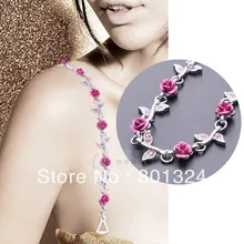 New High Quality Delicate Silver Plated Metallic Sexy Rose Rhinestone Bra Straps For Women Lingerie Accessories