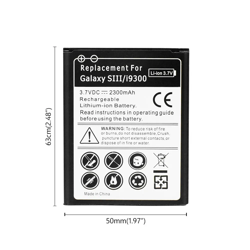 Литиевый литий-полимерный аккумулятор для смартфона 3,7 V 2300mAh аккумулятор для samsung Galaxy S3 I9300 i9060 i9082 I535 GT-i9300 i9305 i9308 i9128V - Цвет: 1 PCS