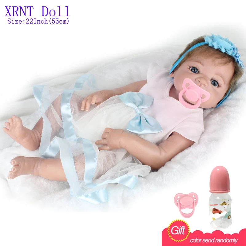 

22 Inch Reborn Babies Full Vinyl Realistic Toys For Girls White Dress Alive Baby Doll For Playmate