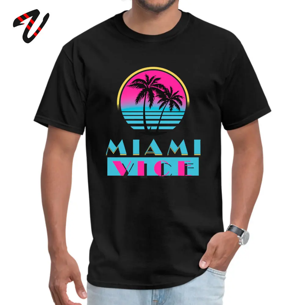 Miami Vice Round Collar T-Shirt Labor Day Custom Tops T Shirt Short Sleeve 2019 Newest 100% Cotton _black Clothing Shirt Men Miami Vice 22695 black