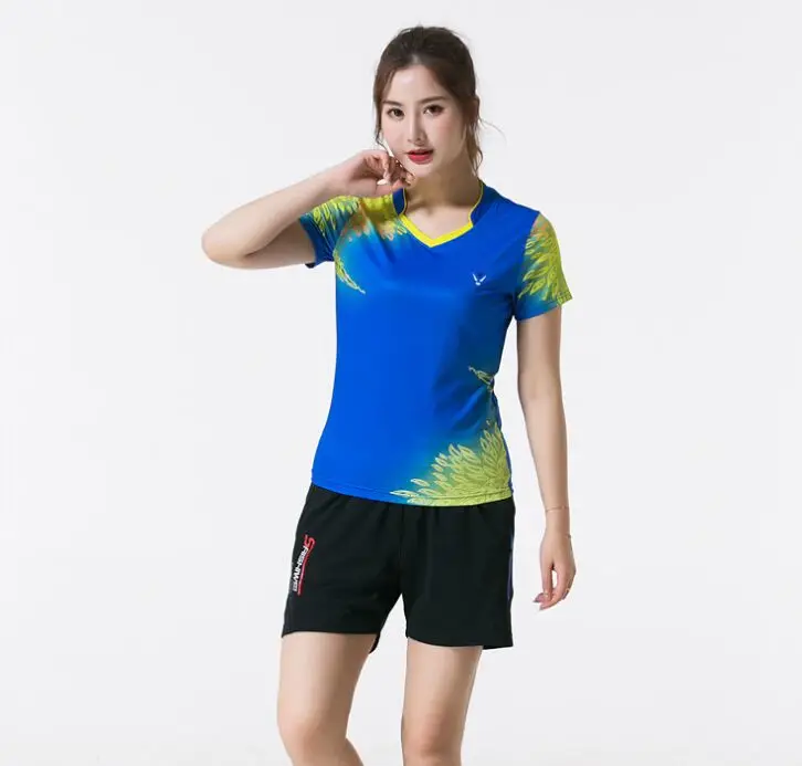 Футболка для бадминтона для мужчин и женщин, новинка, теннисная футболка s, Мужская теннисная рубашка, Спортивная kleding heren Tennis, Мужская футболка для бадминтона - Цвет: Women Blue