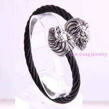 Alta Calidad de Plata Negro de Acero Inoxidable 316L Pesado Lion King End Cuff Brazalete Pulsera Hombres Mujeres Joyería de Moda