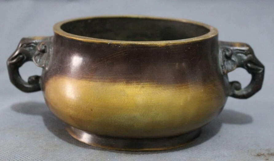

JP S0608 Tibet Bronze Buddhism Collect Elephant Head Statue Bowl Incense Burner Censer B0403