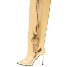 Новинка года; обувь знаменитостей; женская модная обувь для подиума; Золотые Зеркальные кожаные сапоги до колена для ношения двумя способами; обувь на высоком каблуке; botas mujer