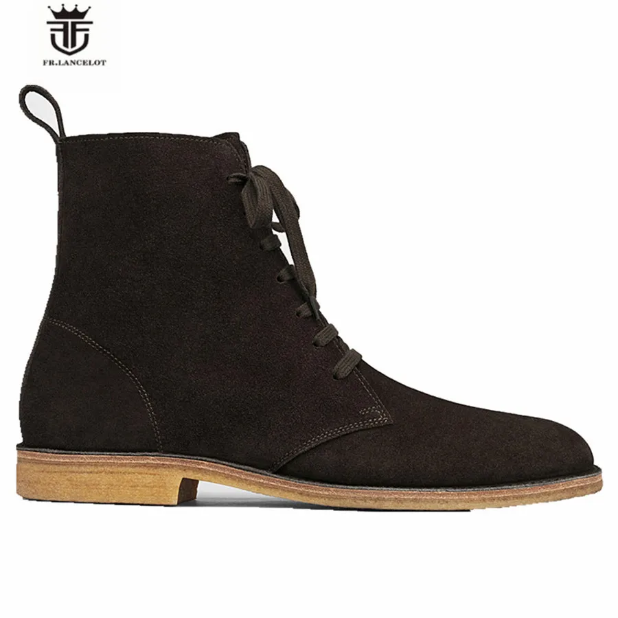 Г. зимние европейские высококачественные мужские джинсовые ботинки ручной работы из замши на шнуровке Канье Уэст, уличные ботинки в стиле панк - Цвет: coffee brown
