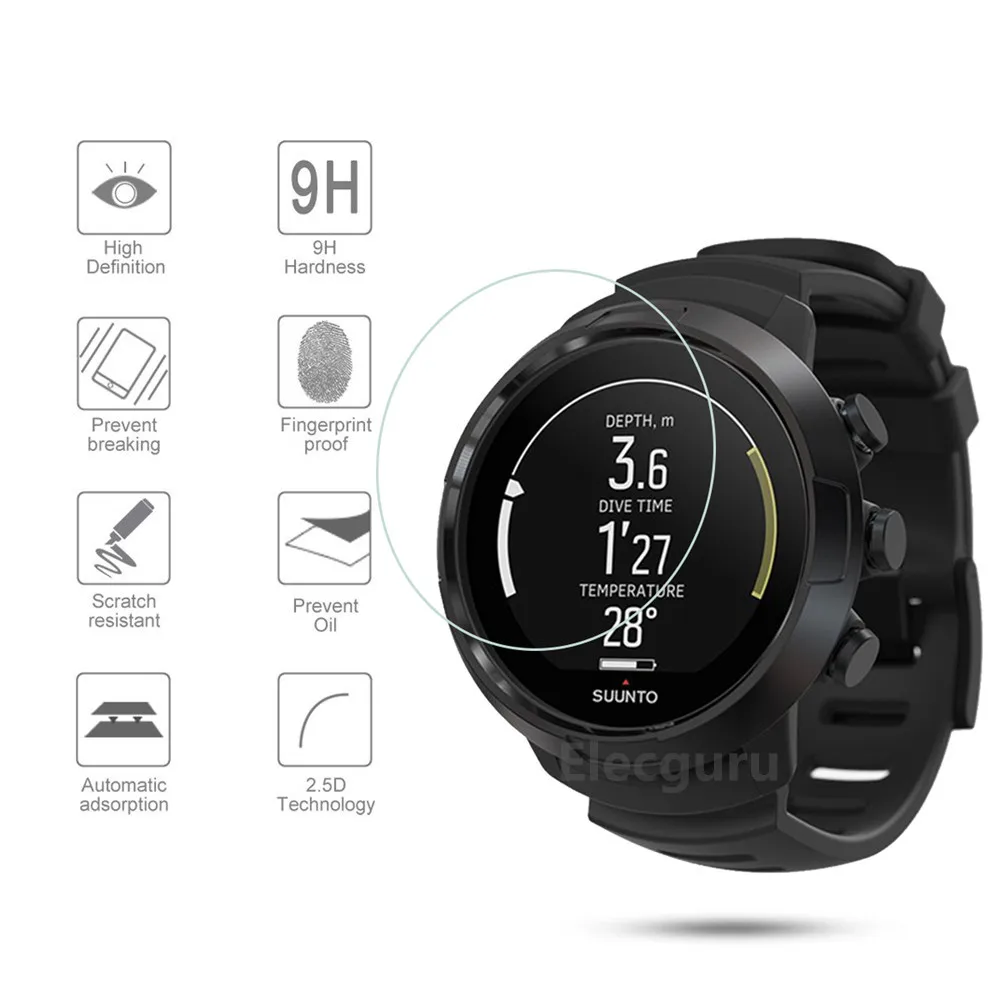 Suunto D5 다이브 컴퓨터 스마트 워치용 3 개, 강화 유리 전체 화면 보호기, 투명, 스크래치 방지, 산산조각 방지 보호 필름