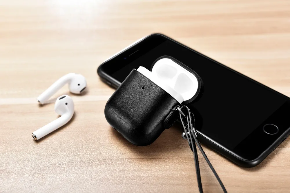 Geniune кожаный чехол для Airpods чехол s Для Air Pods Earpods защитный чехол для наушников с ремешком для iphone