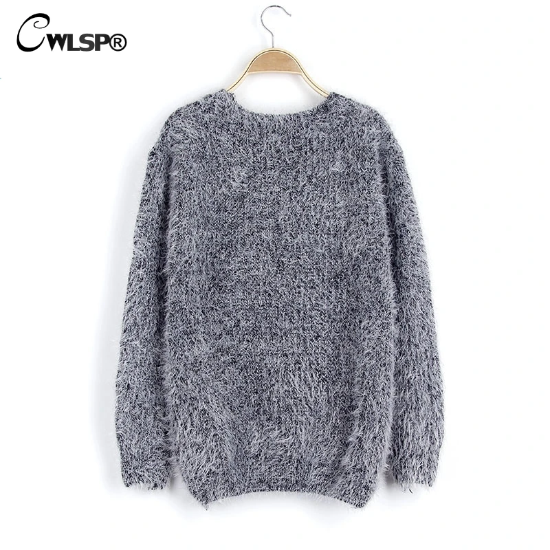 CWLSP Causal Mohair Sweater Women Long Sleeve O neck Autumn Winter Knitted Pullovers  Candy colors Pull Femme Soft Jumper QZ2353