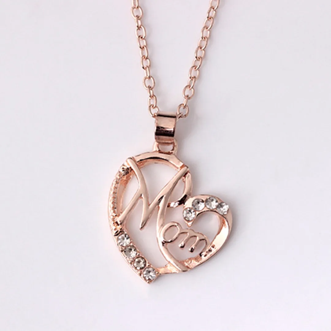 Sainio Lover Heart Pendant Necklace Letter  MOM  Inlaid Crystal Chain Necklace Mother s Day Gift Birthday Gift Women Jewlery