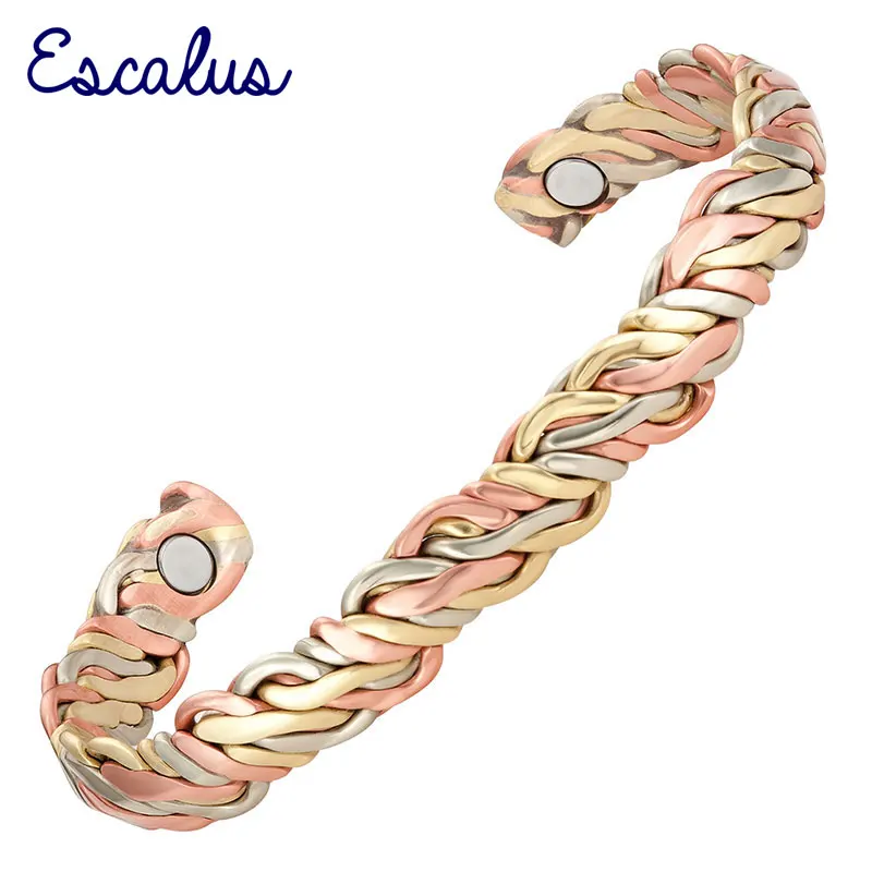 

Escalus 2019 Pure Magnetic Wider Copper Tri-Color Healing Bangle For Health Women Fashion Ladies Elegant And Classy Bracelets