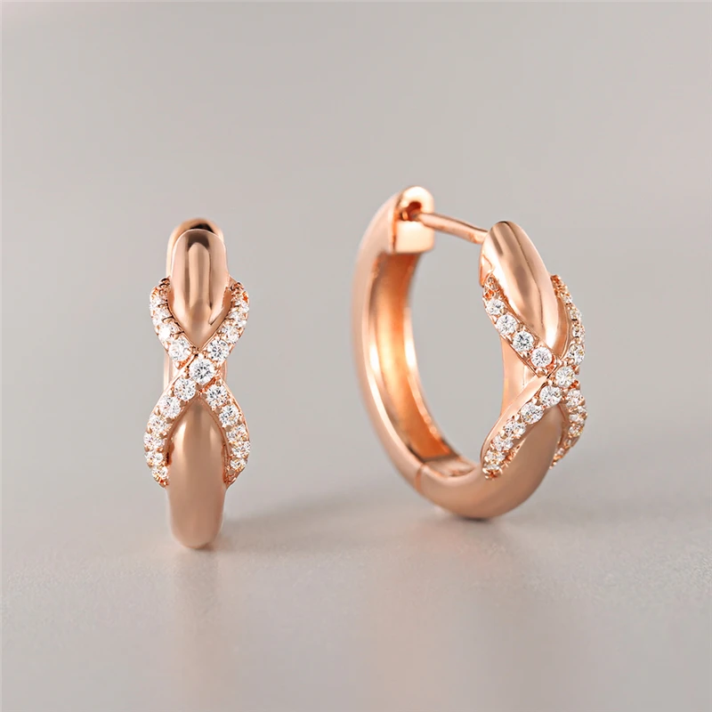 Rose Gold Color Infinity CZ Crystal Hoop Earrings for Women Zircon Round Circle Huggies Earring Female Jewelry C25 | Украшения и