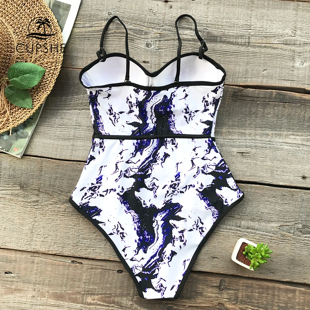 Preise CUPSHE Tie färben einteiliges Badeanzug Frauen Sexy Herz Neck Geformte Push Up Monokini 2020 Mädchen Strand Schlanke badeanzug Bademode